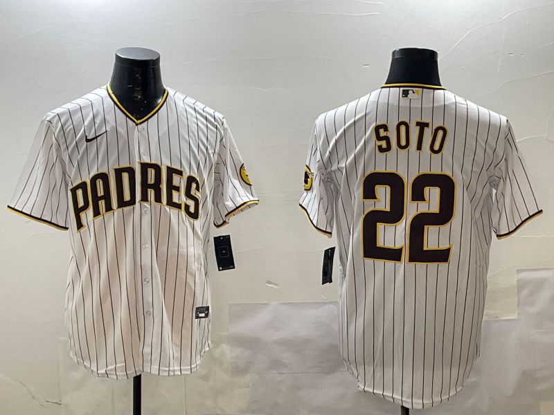 Men San Diego Padres 22 Soto White Stripe Game 2025 Nike MLB Jersey style 1